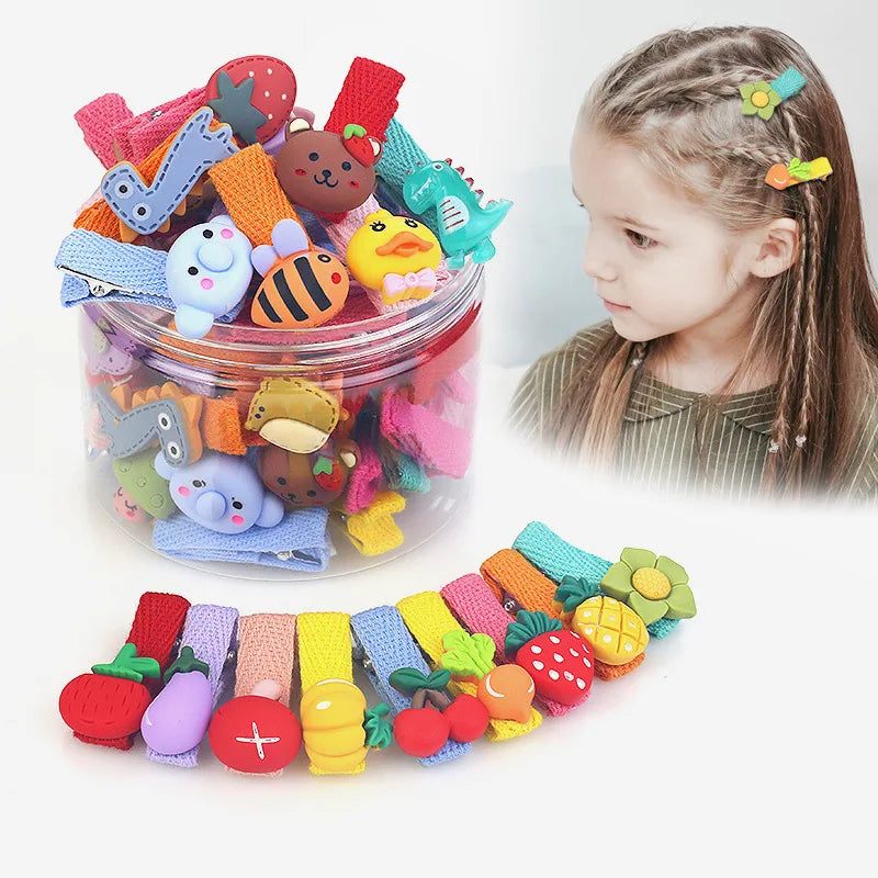 26 Pcs/box Cute Child Barrettes Kid Hairgrips Hair Clip Accessories Gift Set Girl Cartoon Fruit Pattern Hair Clip Set