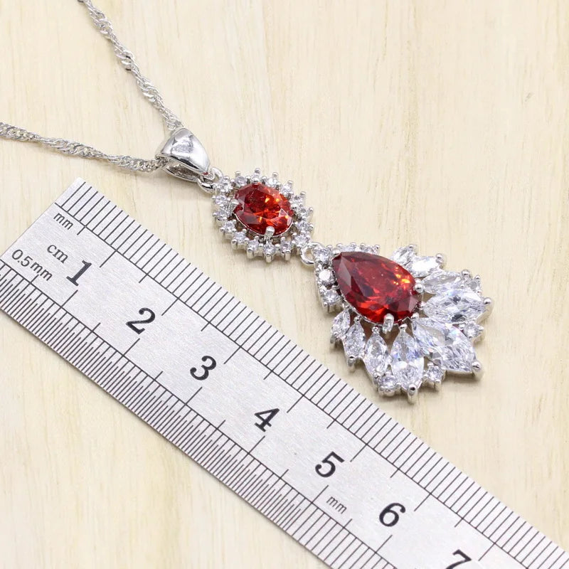 Dubai Bridal Accessories Women's Wedding Jewelry Set Water Drop Zirconia Earring Pendant Bracelet Ring Gift Set for Parties