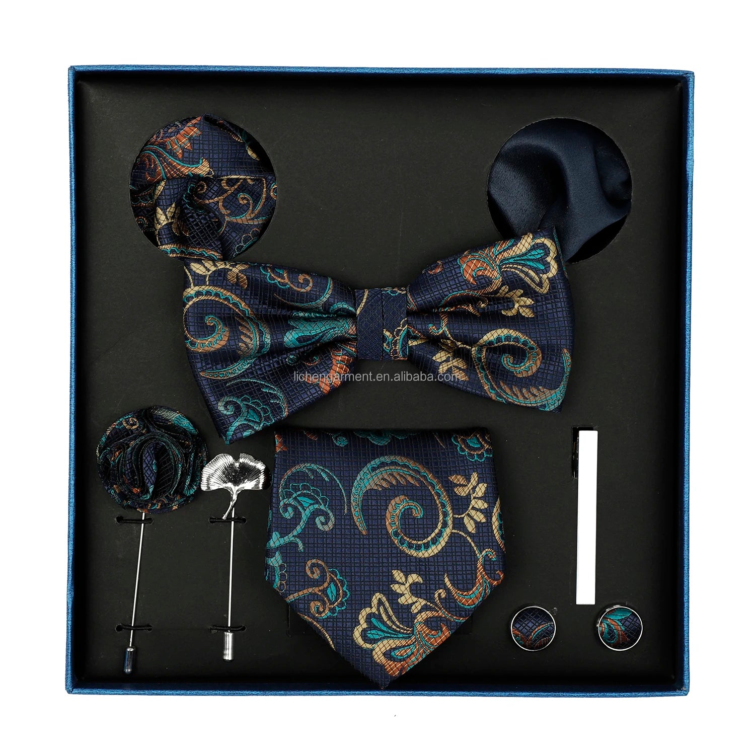 Ready to Ship Necktie in Gift Box Bowtie Mens Cufflinks Business Tie Gift Set Ascot Cravat Pocket Square Polyester Ties Set Men
