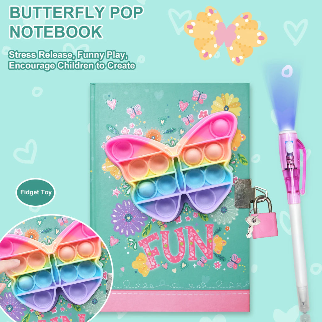 Butterfly Girls Lockable Journal Gift Set 160 Pages Pop Diary with Lock and Pen Diary for Girls