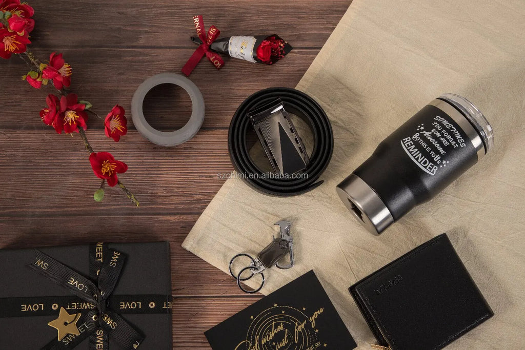 7 pcs Men's Gift Set With Wallet Belt Coffee