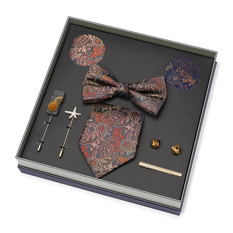 Men Gift Box Set 8CM Red and Royal Blue Tie Cufflink and Handkerchief Gift Set