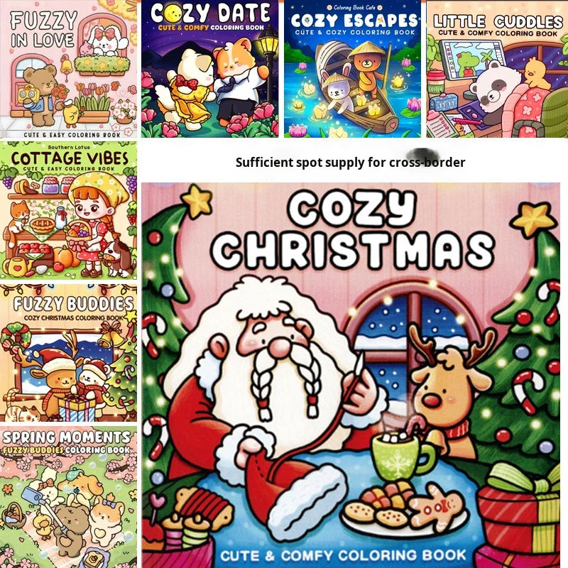 Cross-Border In-Stock Christmas Coloring Book Teenagers Children Stress Relief Doodle Drawing Digital Printing Perfect