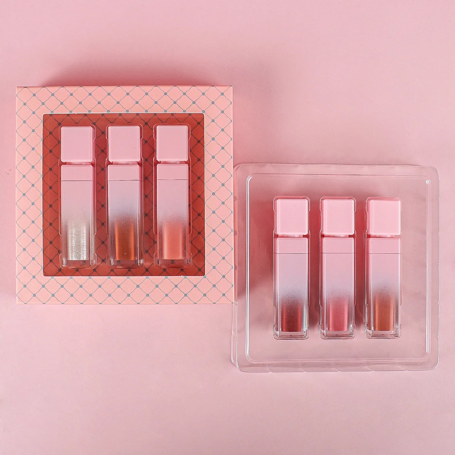 Lipgloss Gift Set Custom Pink Box Lip Gloss Vendor Wholesale Private Logo Matte Glossy Shine Lipgloss Kit