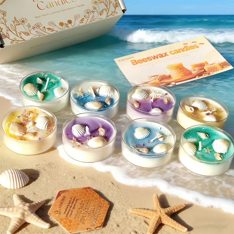 Summer Soy Candle Gift for Women, Fresh Ocean Candle Gift Set, Including 8 Ocean Candle Gifts, 4 Styles of Candle Wedding Gifts