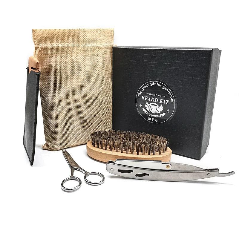 Men Beard Care Kit Beard Grooming Kit Beard Brush and Comb and Professional Mustache Scissors Gift Set Cleaning Grooming Tool