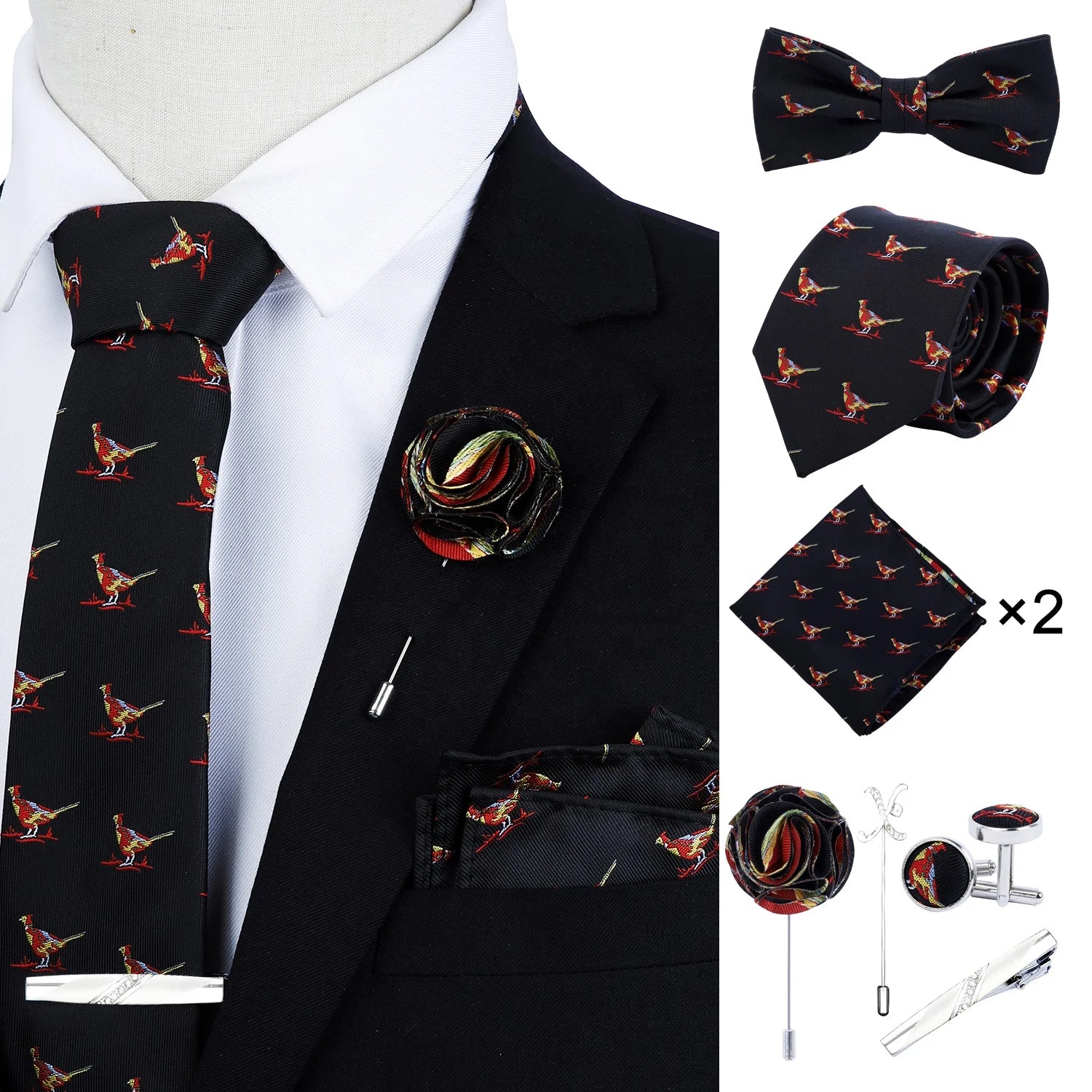 Ready to Ship Necktie in Gift Box Bowtie Mens Cufflinks Business Tie Gift Set Ascot Cravat Pocket Square Polyester Ties Set Men