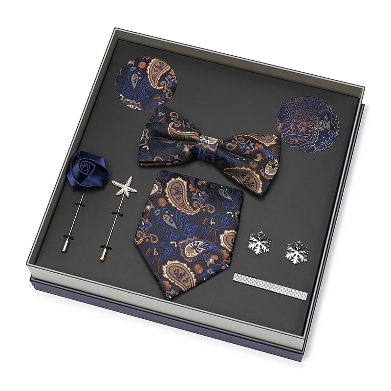 Men Gift Box Set 8CM Red and Royal Blue Tie Cufflink and Handkerchief Gift Set