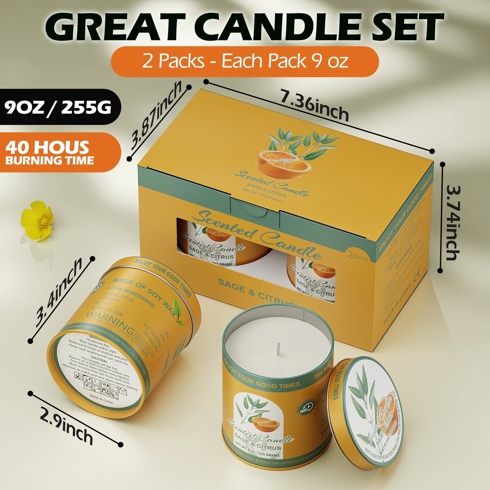 Scented Candle Set | 2Pack 80H Burn Time | Smokeless Clean-Burning Soy Wax Jar Aromatherapy  Candle Gift Set Women&Men