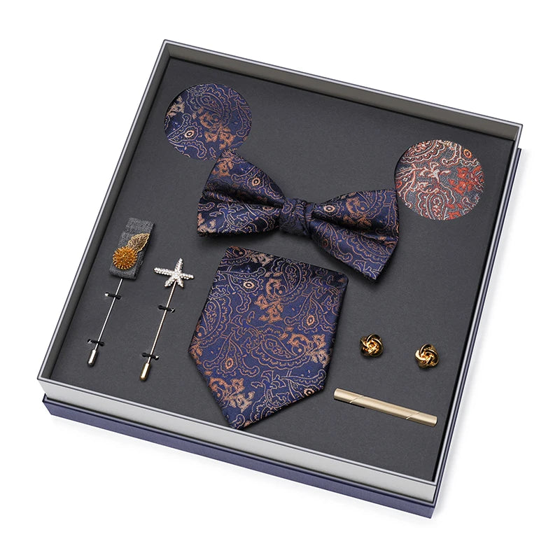 Men Gift Box Set 8CM Red and Royal Blue Tie Cufflink and Handkerchief Gift Set