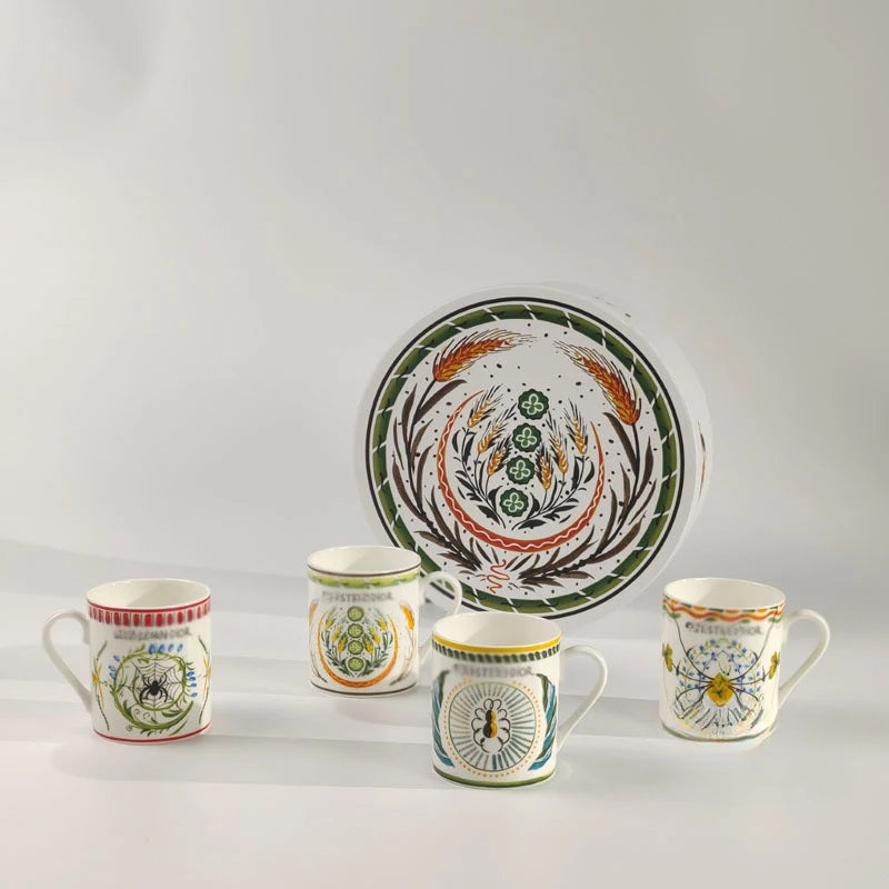 Mosh Bone China Eco-Friendly Coffee Water Milk Mug with Lid 4-Piece Office Home Desktop Fairy Festival Gift Set