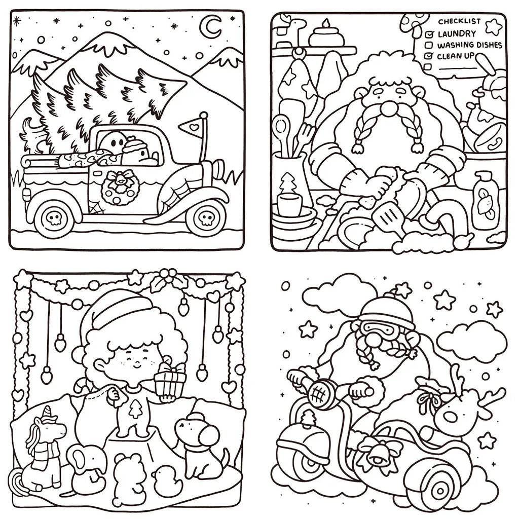 Cross-Border In-Stock Christmas Coloring Book Teenagers Children Stress Relief Doodle Drawing Digital Printing Perfect