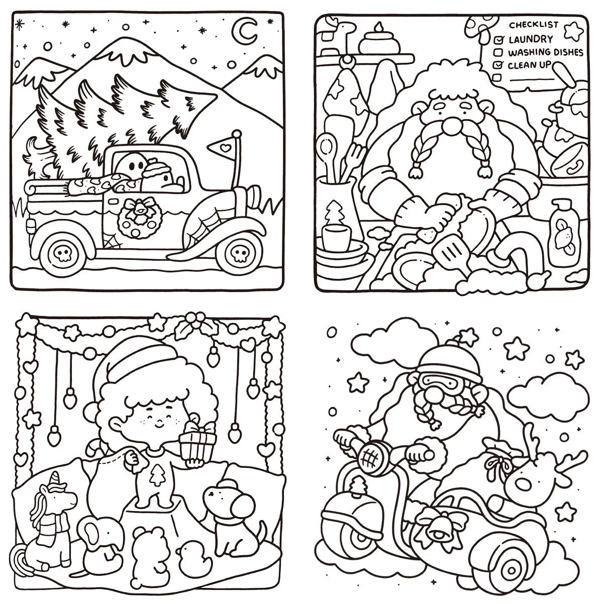 Cross-Border In-Stock Christmas Coloring Book Teenagers Children Stress Relief Doodle Drawing Digital Printing Perfect
