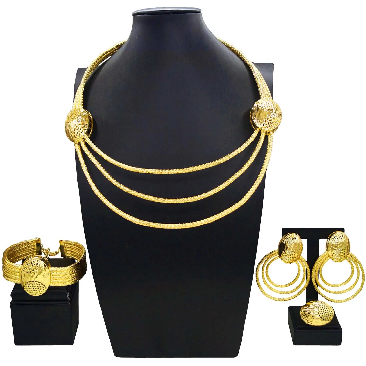 High Quality Necklace Earrings Jewelry Set Simple Women's Collar Classic Set Design Bracelet Ring Gift Set
