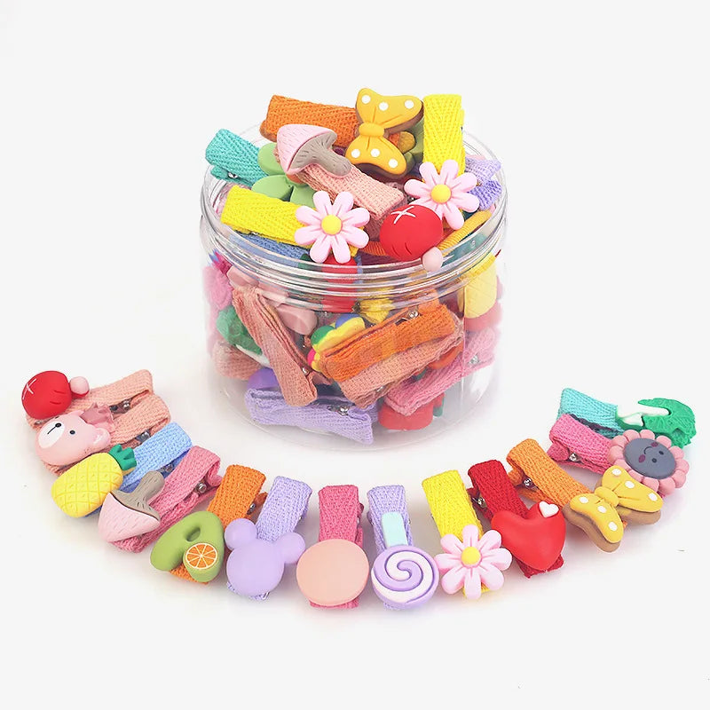 26 Pcs/box Cute Child Barrettes Kid Hairgrips Hair Clip Accessories Gift Set Girl Cartoon Fruit Pattern Hair Clip Set