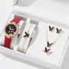 Butterfly Leather Strap Watch Set