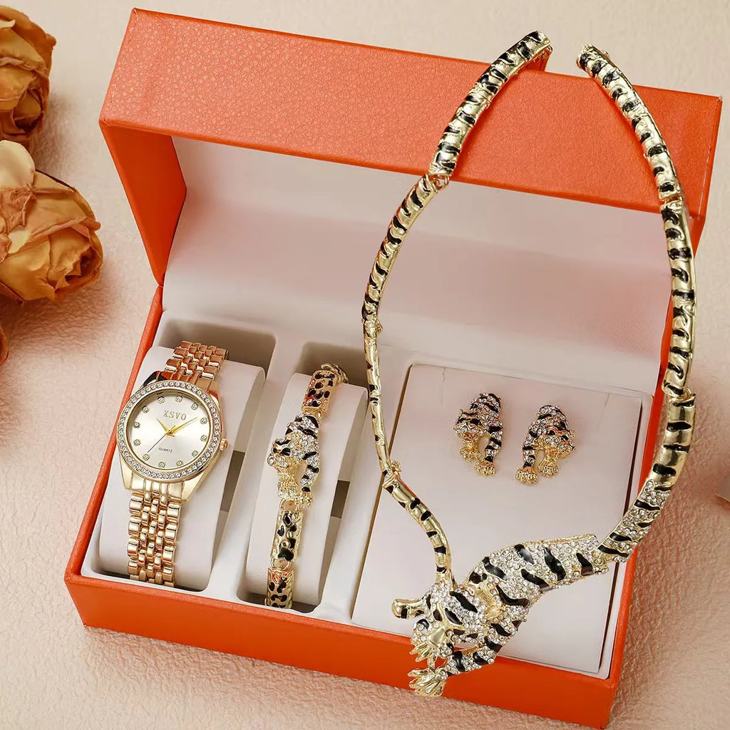 Gold Tiger Print Jewelry Set