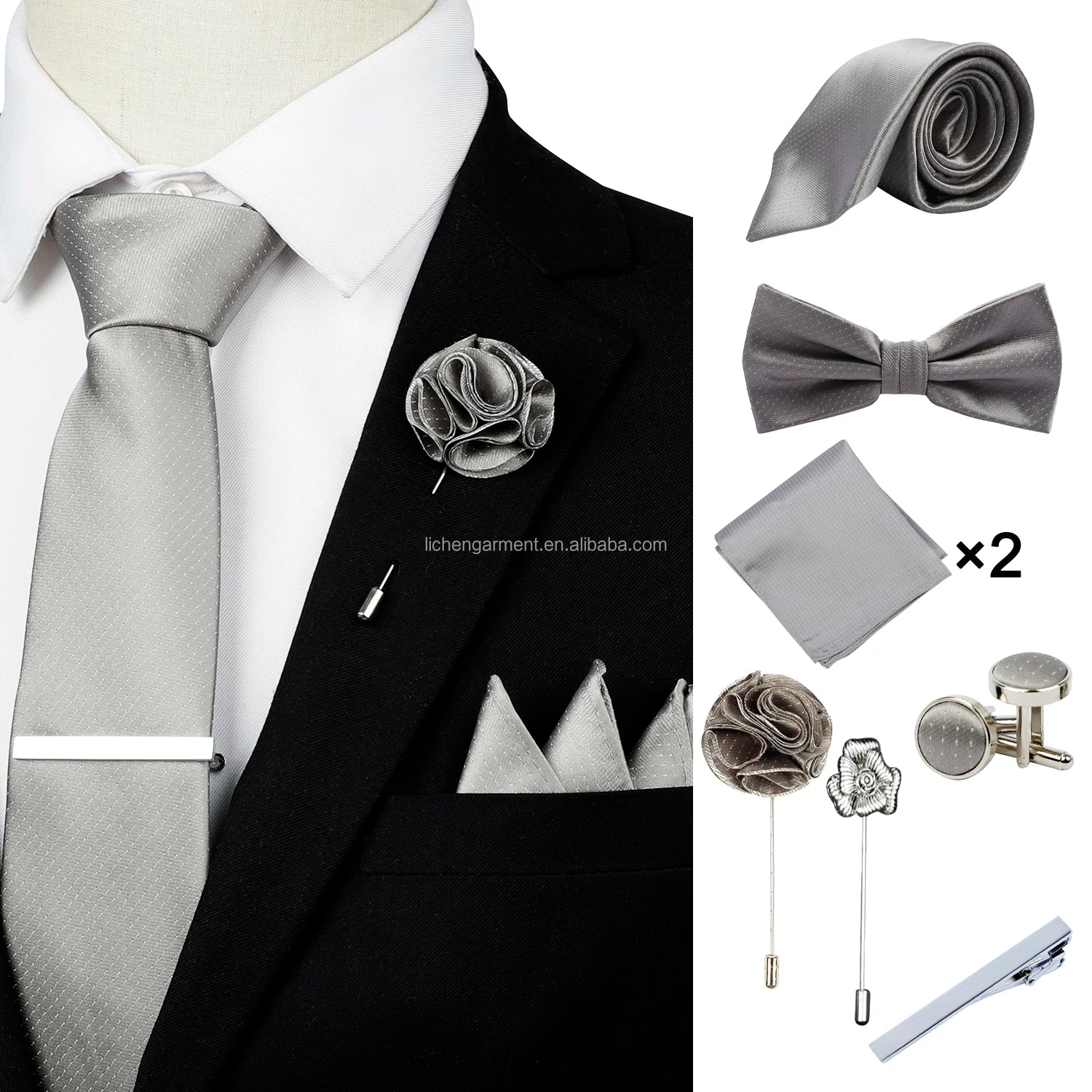 Ready to Ship Necktie in Gift Box Bowtie Mens Cufflinks Business Tie Gift Set Ascot Cravat Pocket Square Polyester Ties Set Men