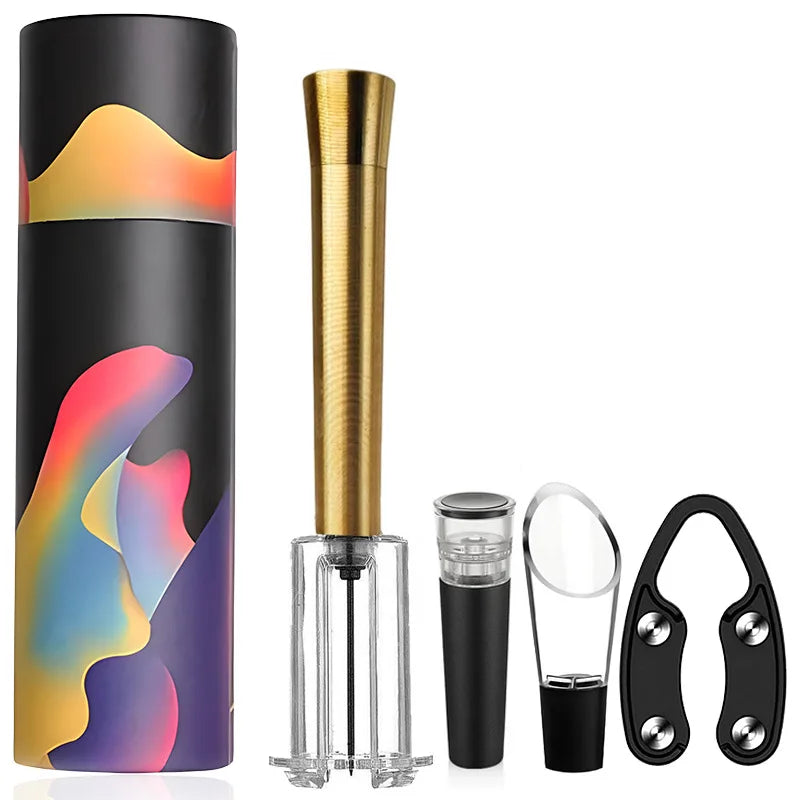 Wine Tool 4-Piece Gift Set Metal Vacuum Stopper Foil Cutter Efficient Cork Remover Corkscrew Pop Cork Bottle Air Pump Wine
