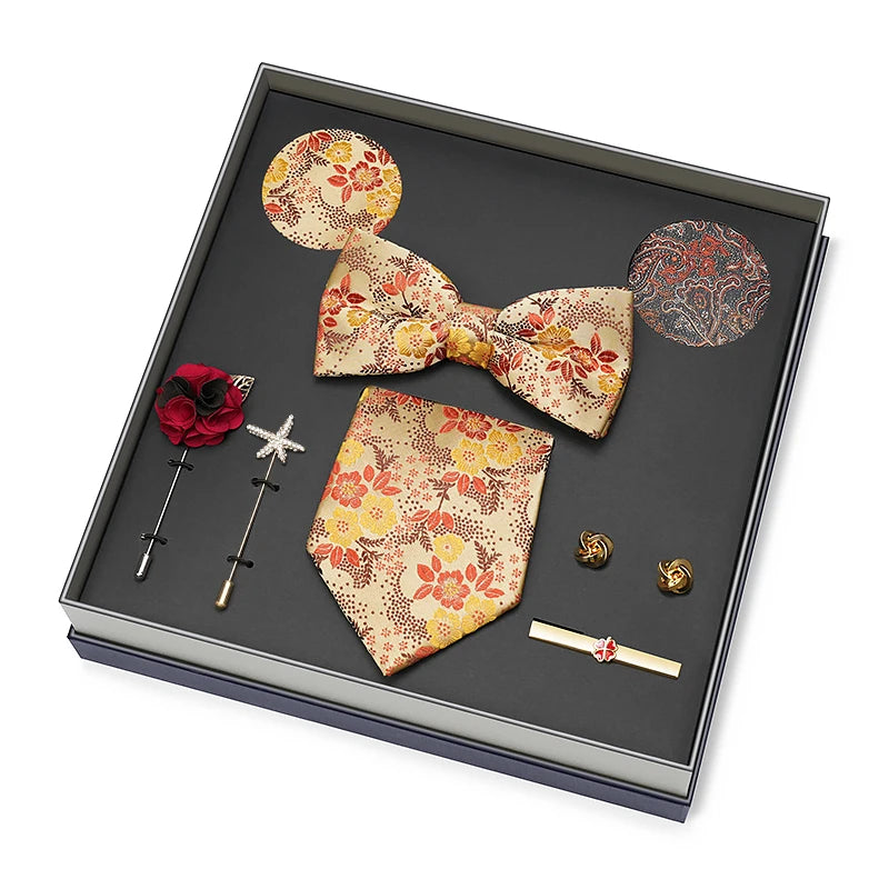 Men Gift Box Set 8CM Red and Royal Blue Tie Cufflink and Handkerchief Gift Set
