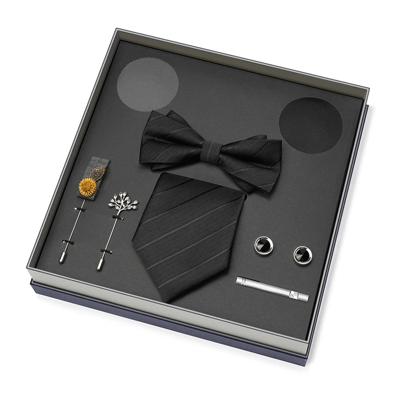 Men Gift Box Set 8CM Red and Royal Blue Tie Cufflink and Handkerchief Gift Set