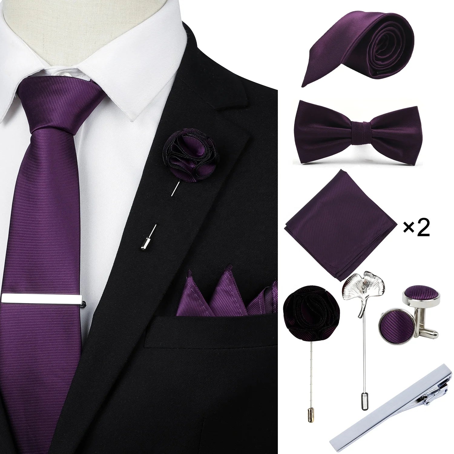 Ready to Ship Necktie in Gift Box Bowtie Mens Cufflinks Business Tie Gift Set Ascot Cravat Pocket Square Polyester Ties Set Men