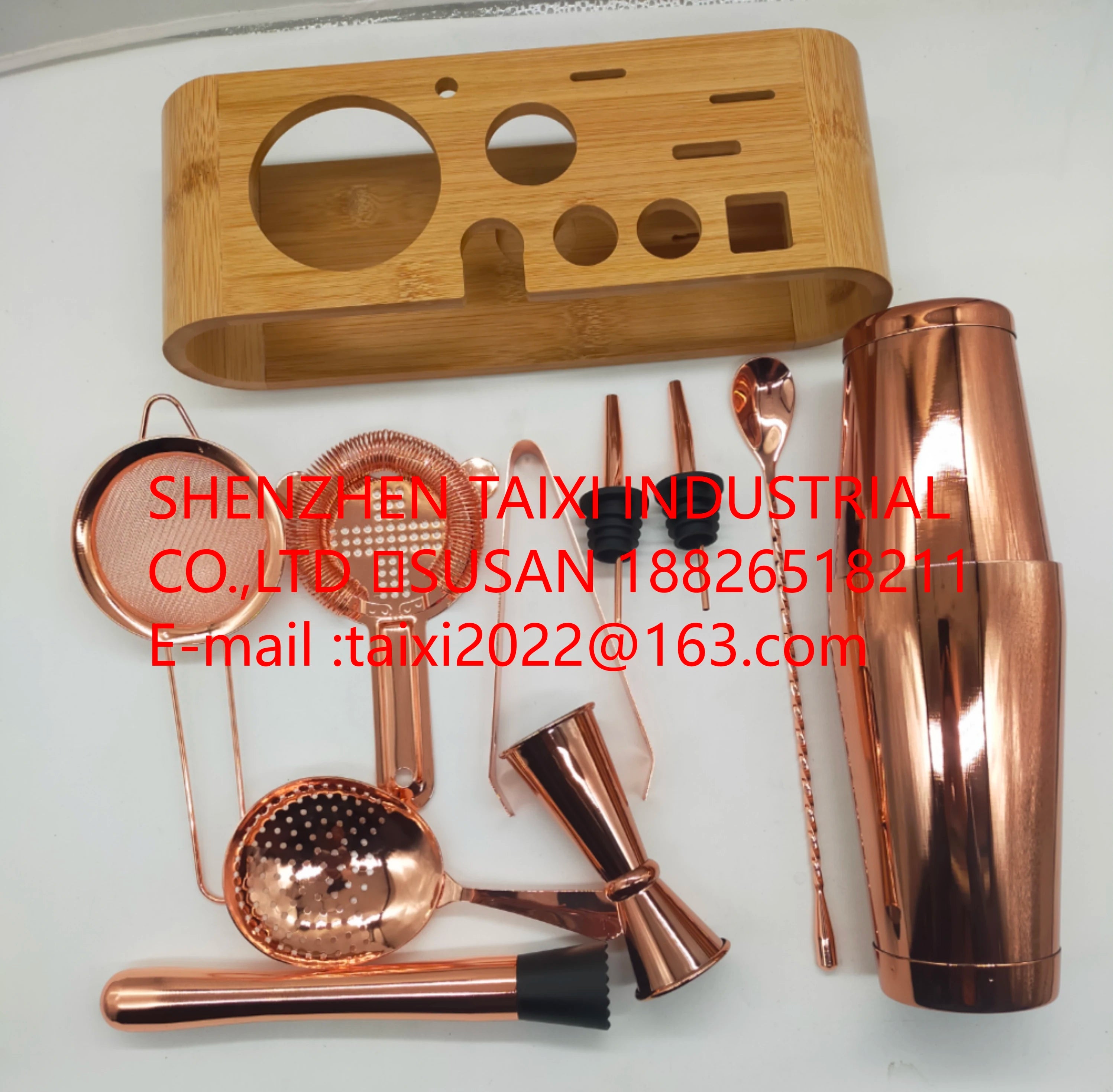 Factory Stainless Steel Barware Kit Includes Boston Cocktail Shaker Travel Gift Set Bamboo Stand-Premium Metal Bar Accessories