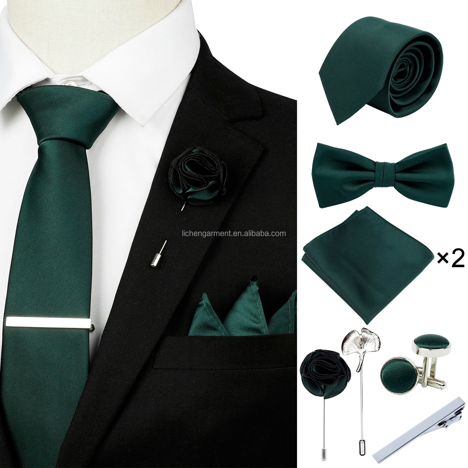 Ready to Ship Necktie in Gift Box Bowtie Mens Cufflinks Business Tie Gift Set Ascot Cravat Pocket Square Polyester Ties Set Men