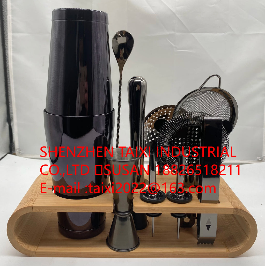 Factory Stainless Steel Barware Kit Includes Boston Cocktail Shaker Travel Gift Set Bamboo Stand-Premium Metal Bar Accessories