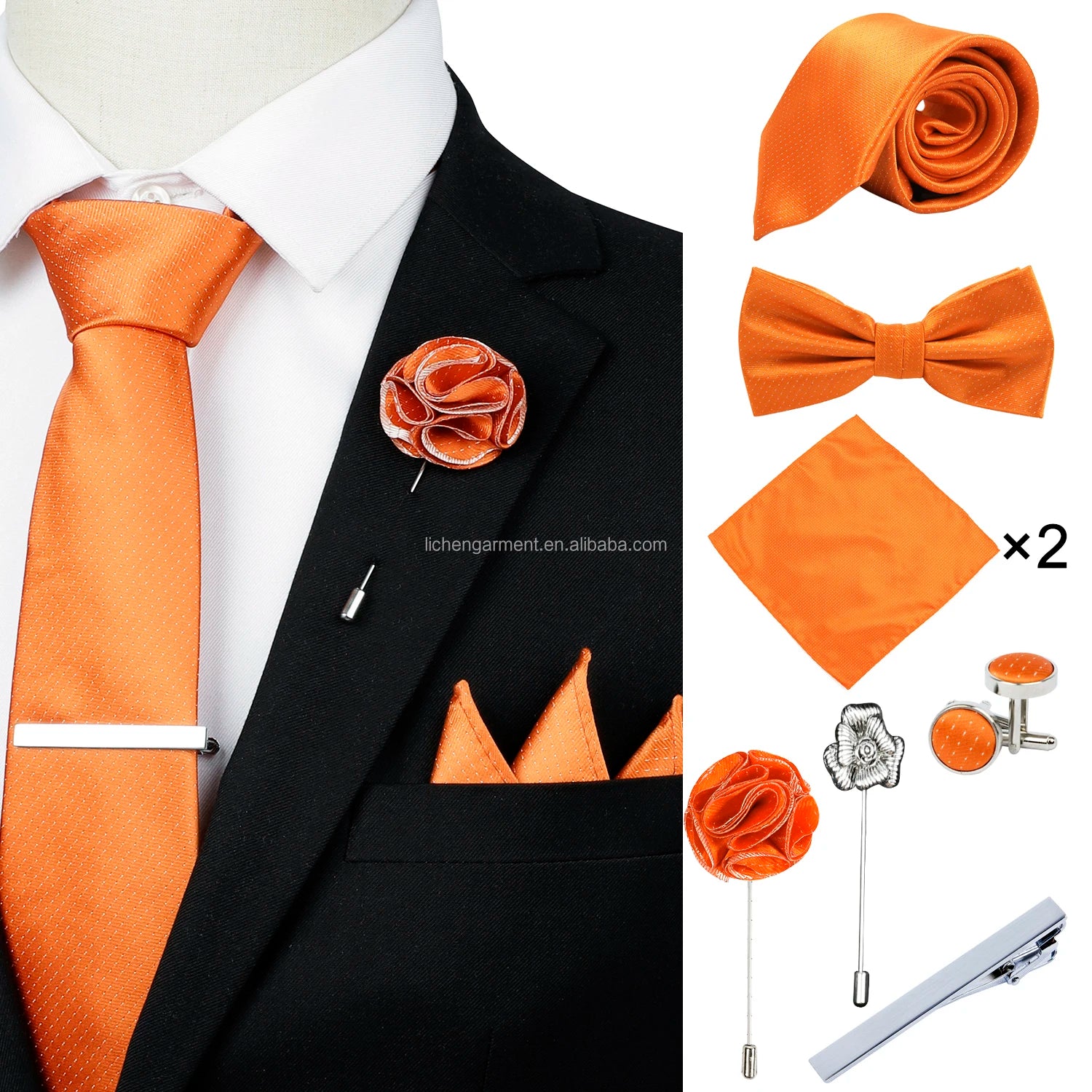 Ready to Ship Necktie in Gift Box Bowtie Mens Cufflinks Business Tie Gift Set Ascot Cravat Pocket Square Polyester Ties Set Men