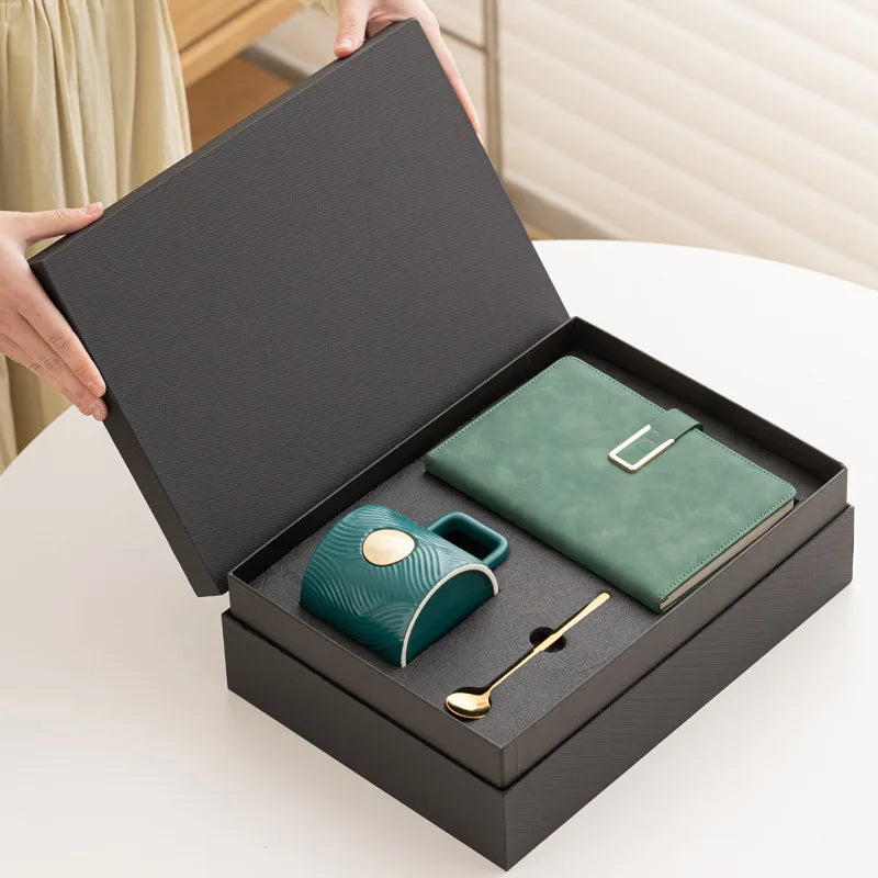 Promotional Gift Set Ceramic Mug, Notebook, Cooper Plated