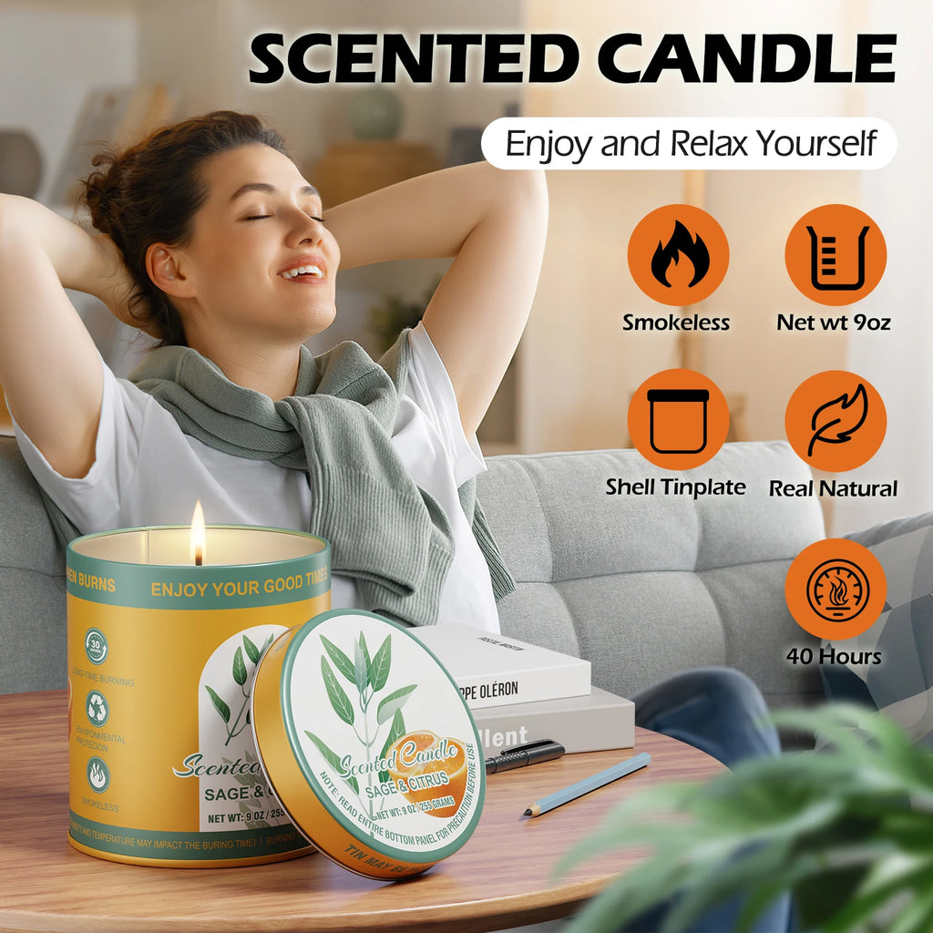 Scented Candle Set | 2Pack 80H Burn Time | Smokeless Clean-Burning Soy Wax Jar Aromatherapy  Candle Gift Set Women&Men
