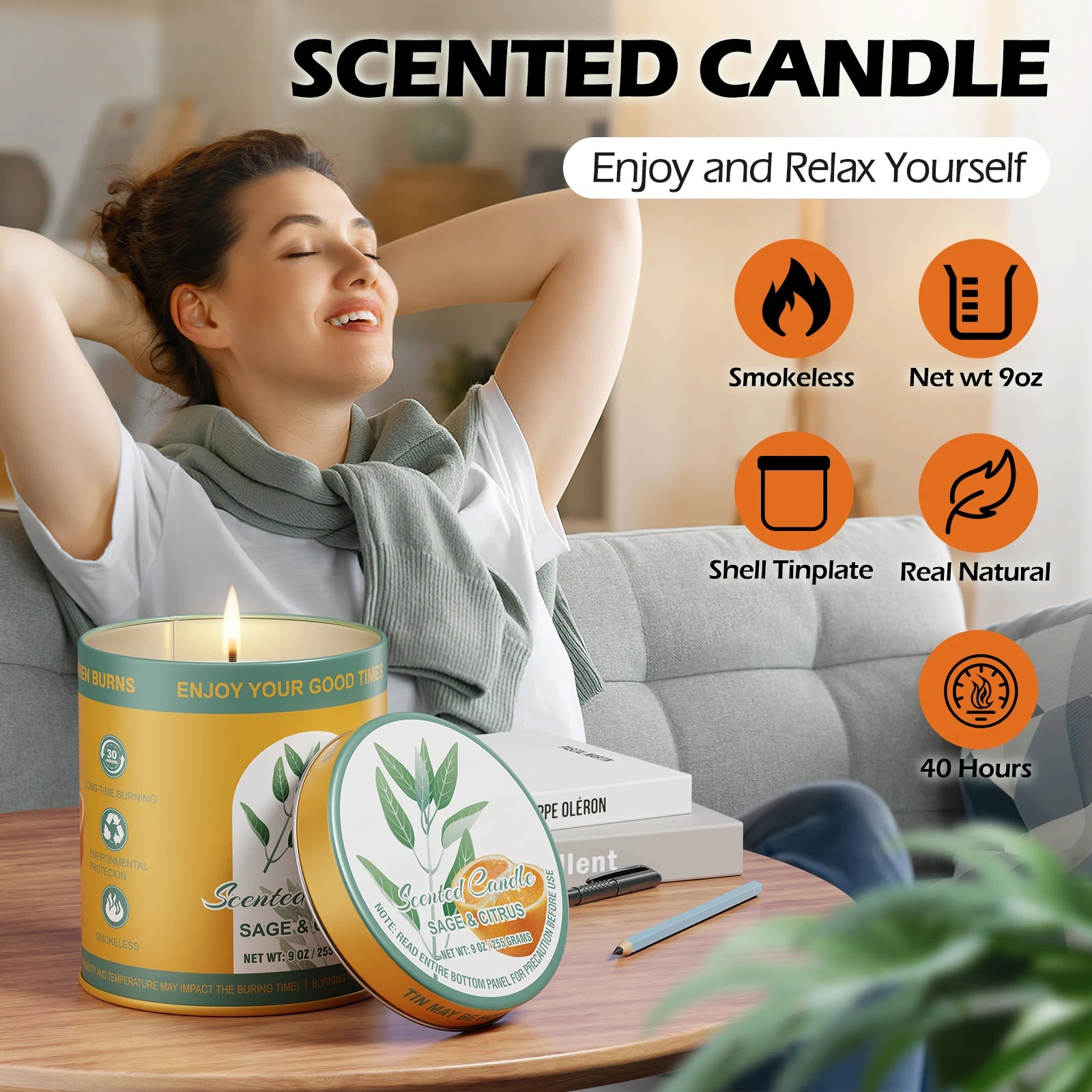 Scented Candle Set | 2Pack 80H Burn Time | Smokeless Clean-Burning Soy Wax Jar Aromatherapy  Candle Gift Set Women&Men
