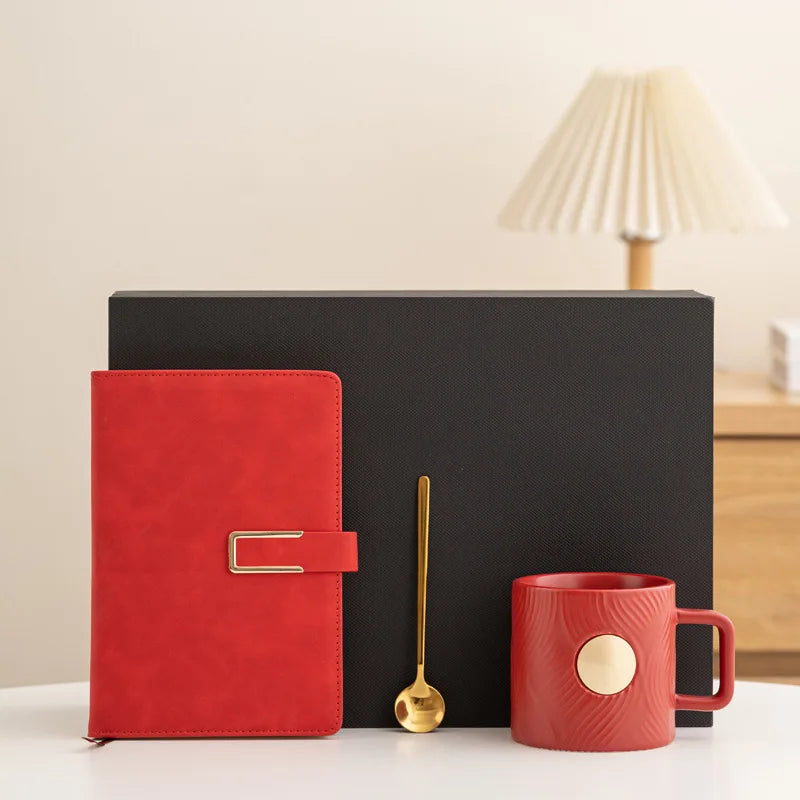 Promotional Gift Set Ceramic Mug, Notebook, Cooper Plated
