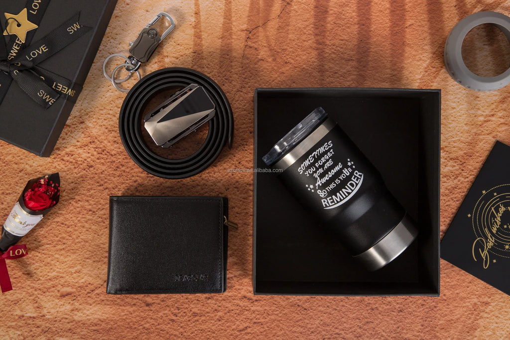 7 pcs Men's Gift Set With Wallet Belt Coffee