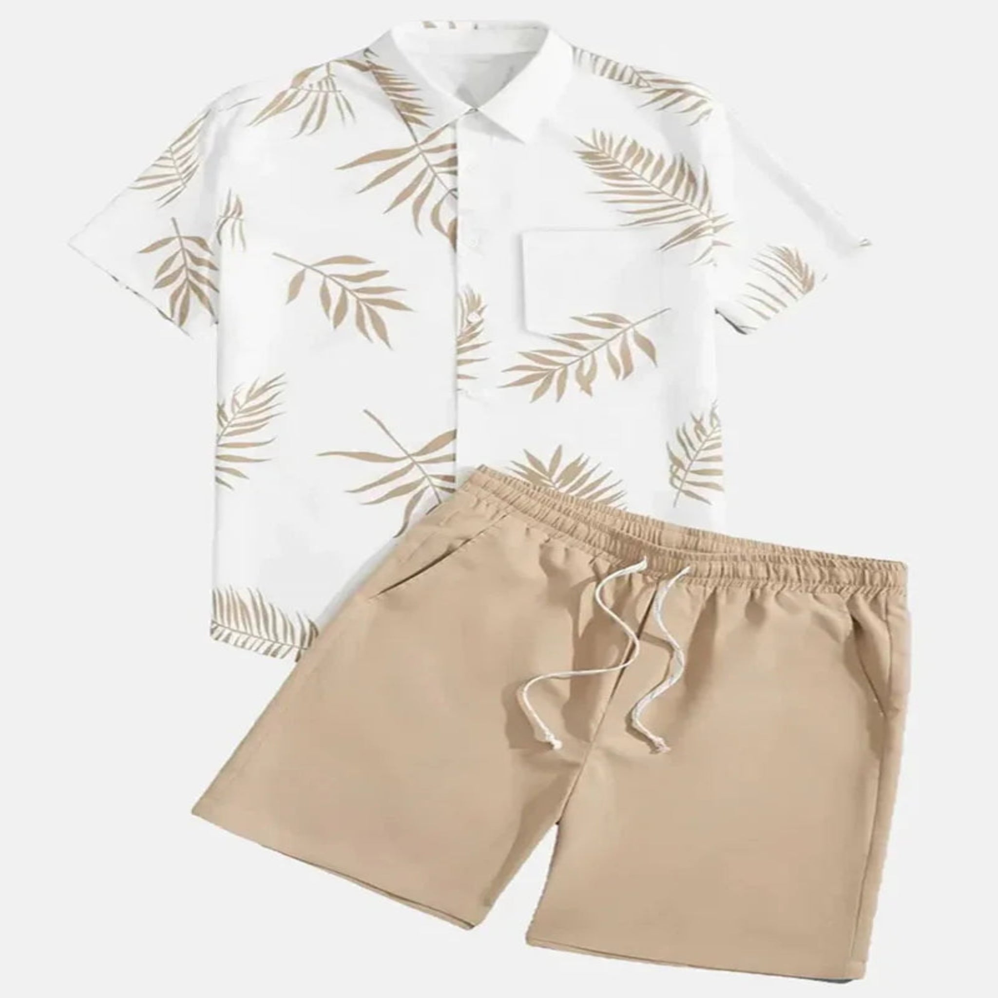 2-PC Print Patchwork Short Sleeve Shirt and Shorts set