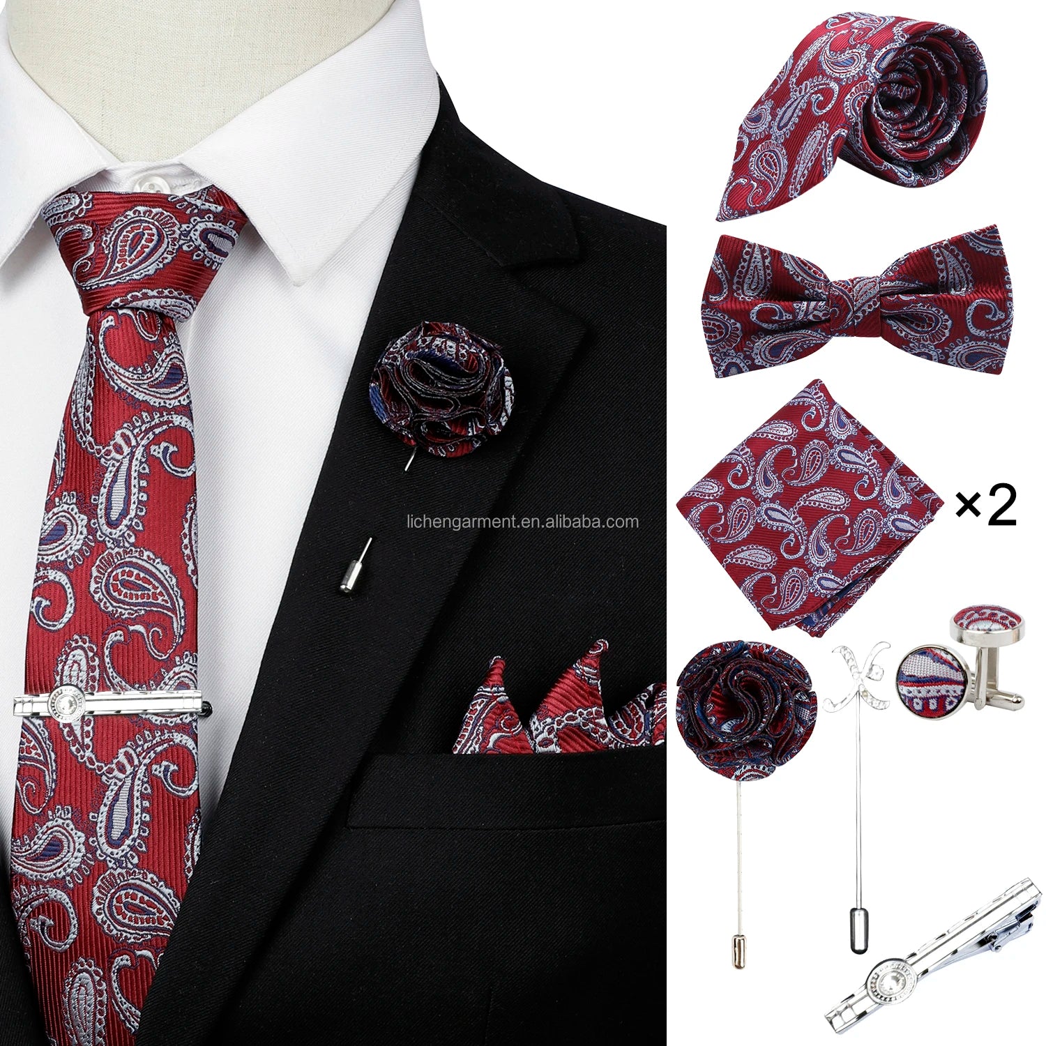 Ready to Ship Necktie in Gift Box Bowtie Mens Cufflinks Business Tie Gift Set Ascot Cravat Pocket Square Polyester Ties Set Men