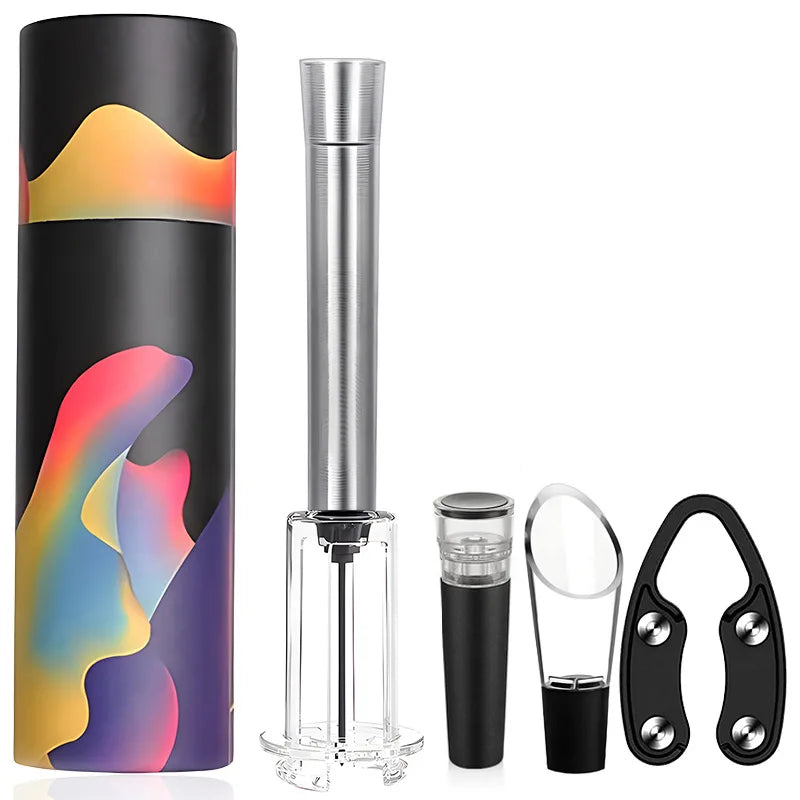 Wine Tool 4-Piece Gift Set Metal Vacuum Stopper Foil Cutter Efficient Cork Remover Corkscrew Pop Cork Bottle Air Pump Wine