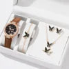 Butterfly Leather Strap Watch Set