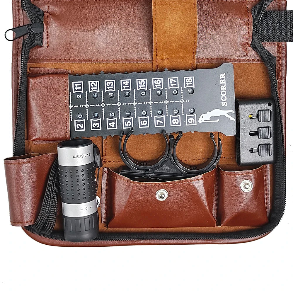 Multifunctional Durable Brown PVC Golf Accessories Gift Set Scorecard Holder Tool Carrying Bag Pouches Convenient Custom Logo