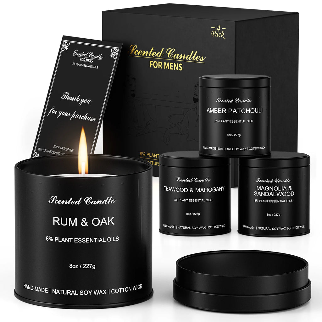 4 Pack Black Tin Aromatherapy Candle Sets