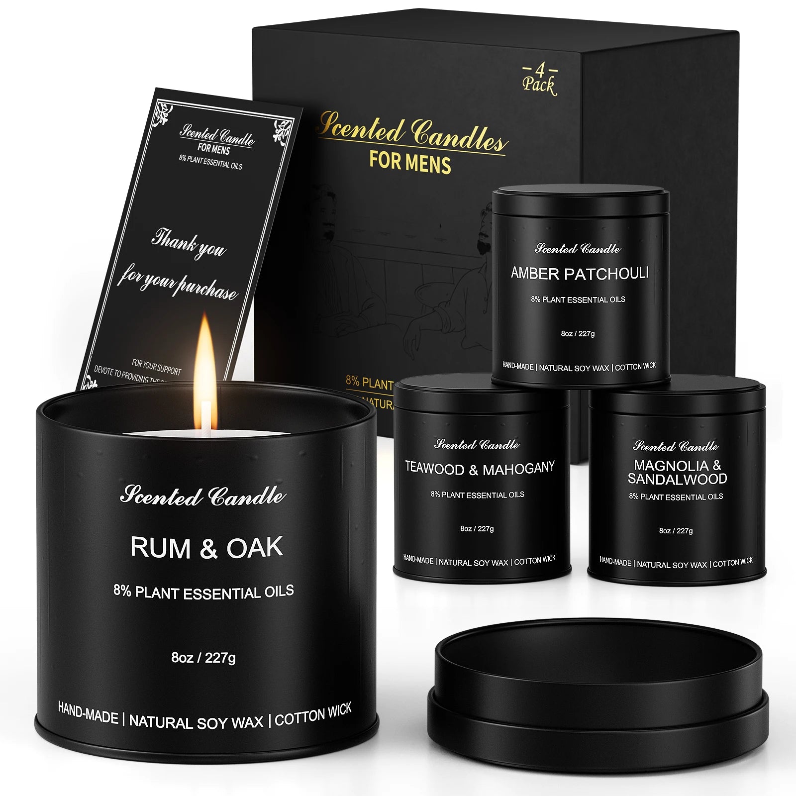 4 Pack Black Tin Aromatherapy Candle Sets
