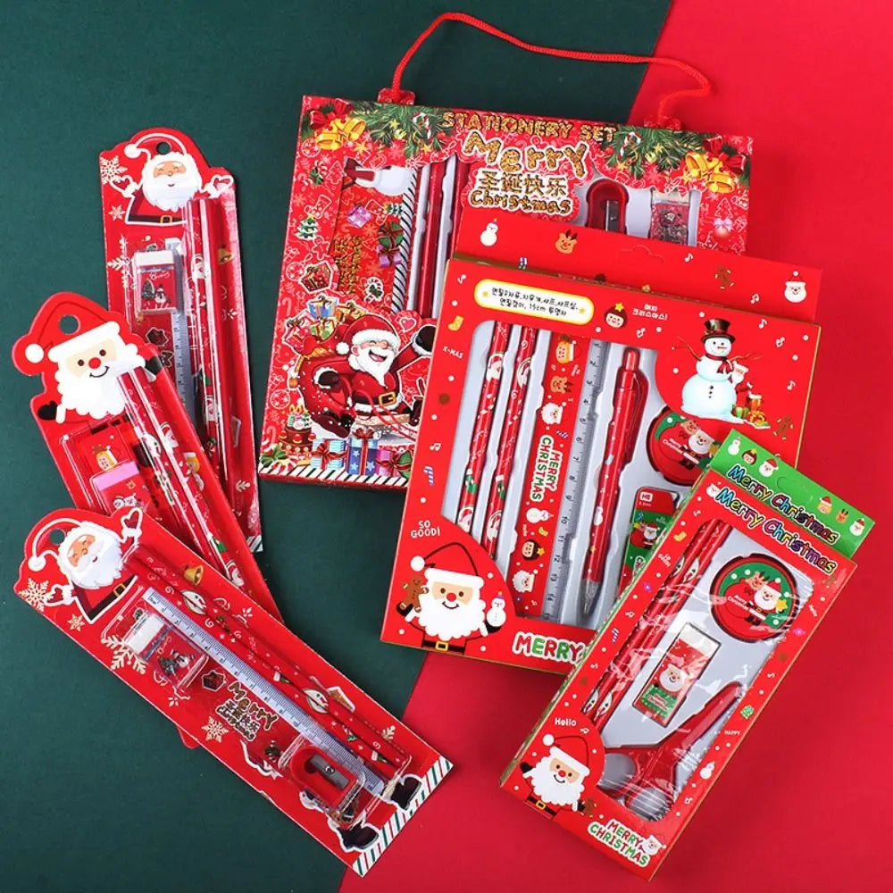 Student Gift Box Christmas Stationery Set Ruler Memo Pads Christmas Pencils Eraser Pencil Kids Christmas Stationery Gifts