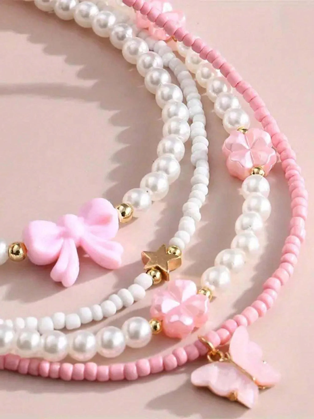 Butterfly Heart Flower Pearl & Beaded Handmade Necklace Set
