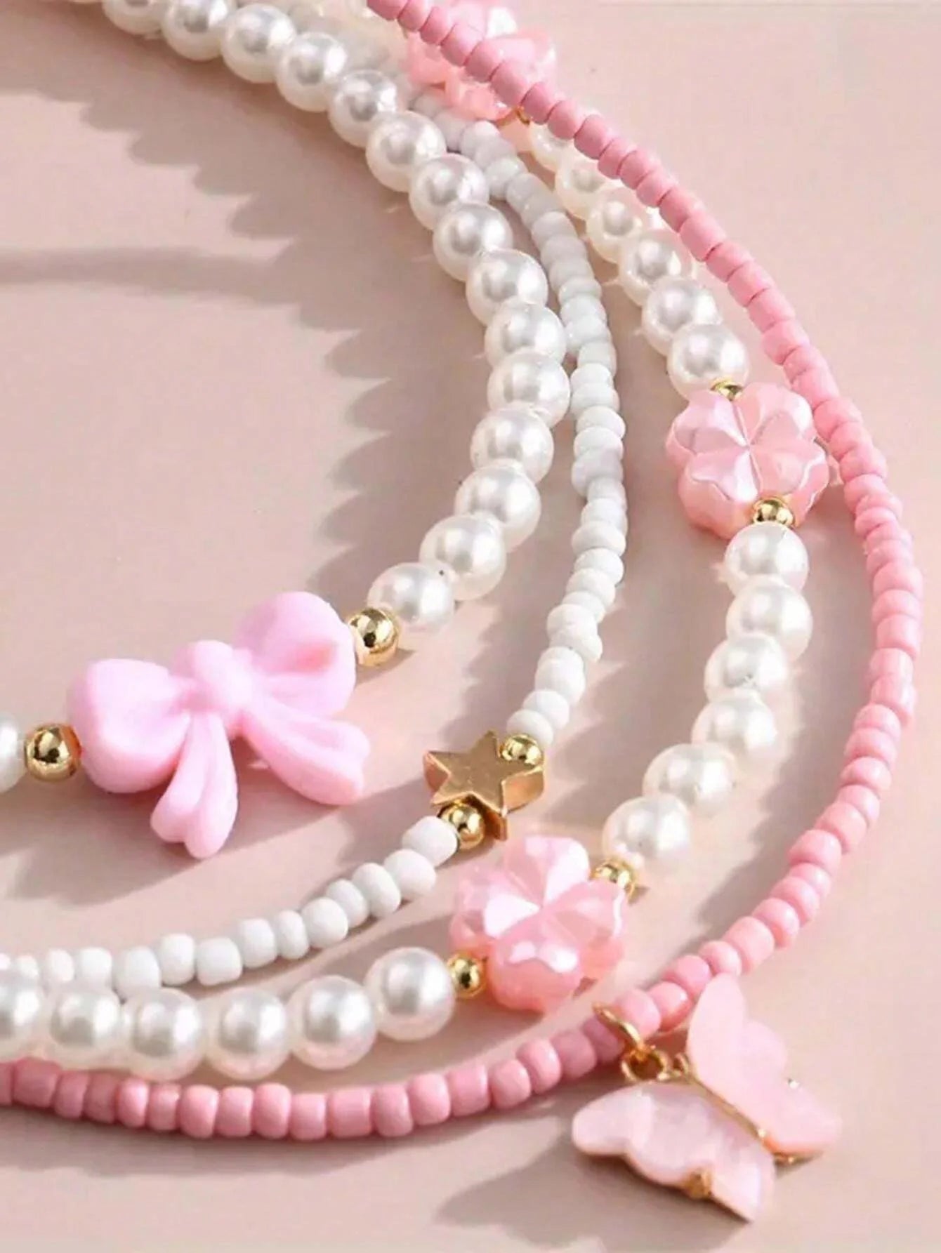 Butterfly Heart Flower Pearl & Beaded Handmade Necklace Set