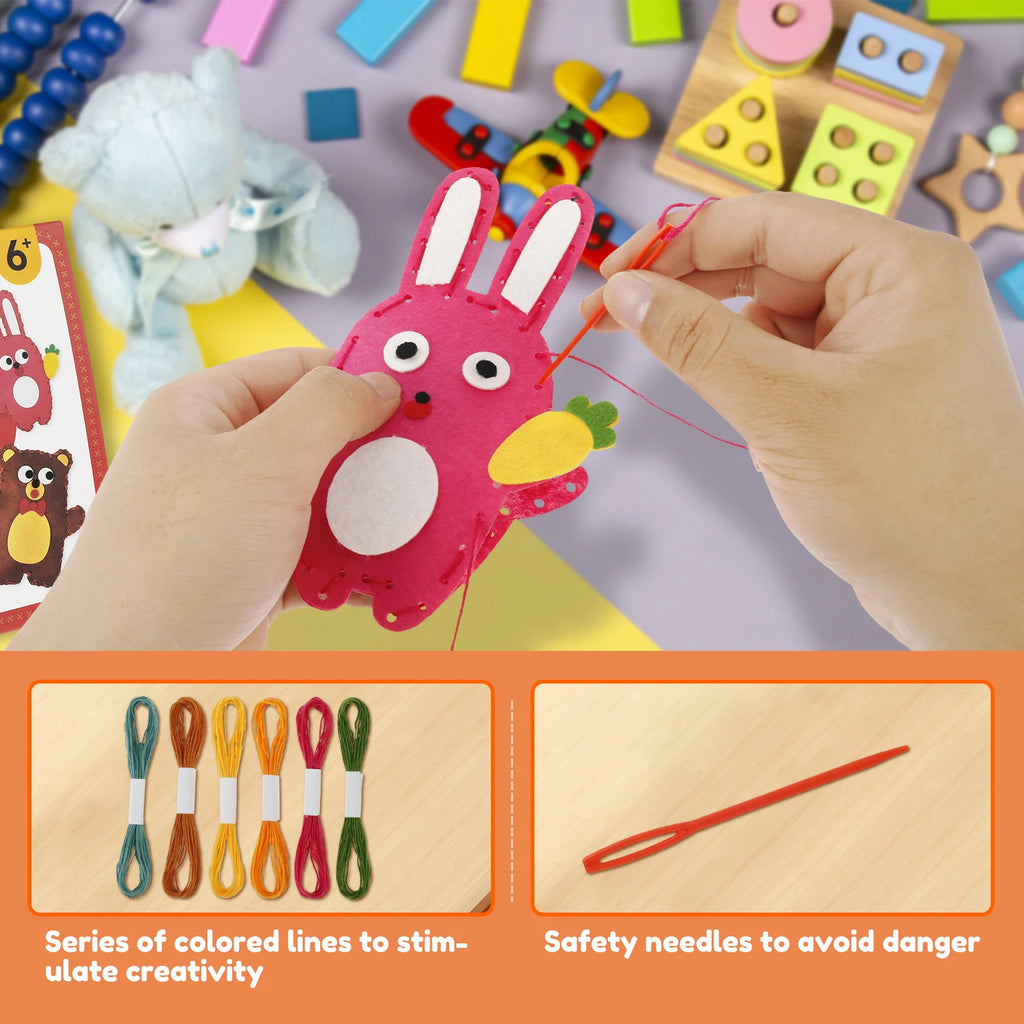 6PCS Sewing Kit for Kids Cute Animal Sewing Craft Set for Beginners DIY Crafting Felt Sewing Kit for Boys Girls Christmas Gifts