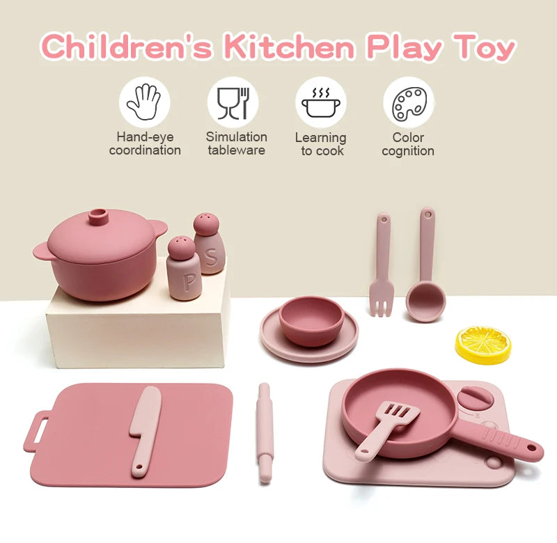 13 Pcs Set Silicone Cooking Play Set Toy Pretend Play Kitchen Tool Play Game Early Educational Toys for Toddlers Kids Gifts