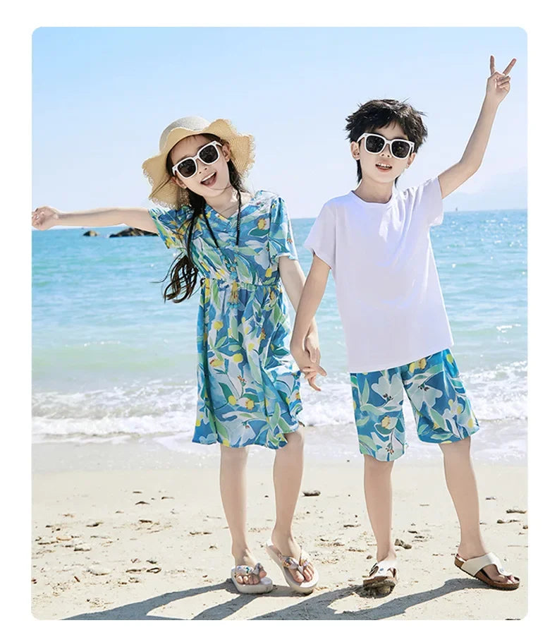 Parent-child Matching Beach Couple Daughter Same Dress Father Son Shirts SetClothes Summer Vacation Look Family Clothing Mother