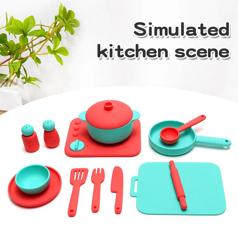 13 Pcs Set Silicone Cooking Play Set Toy Pretend Play Kitchen Tool Play Game Early Educational Toys for Toddlers Kids Gifts