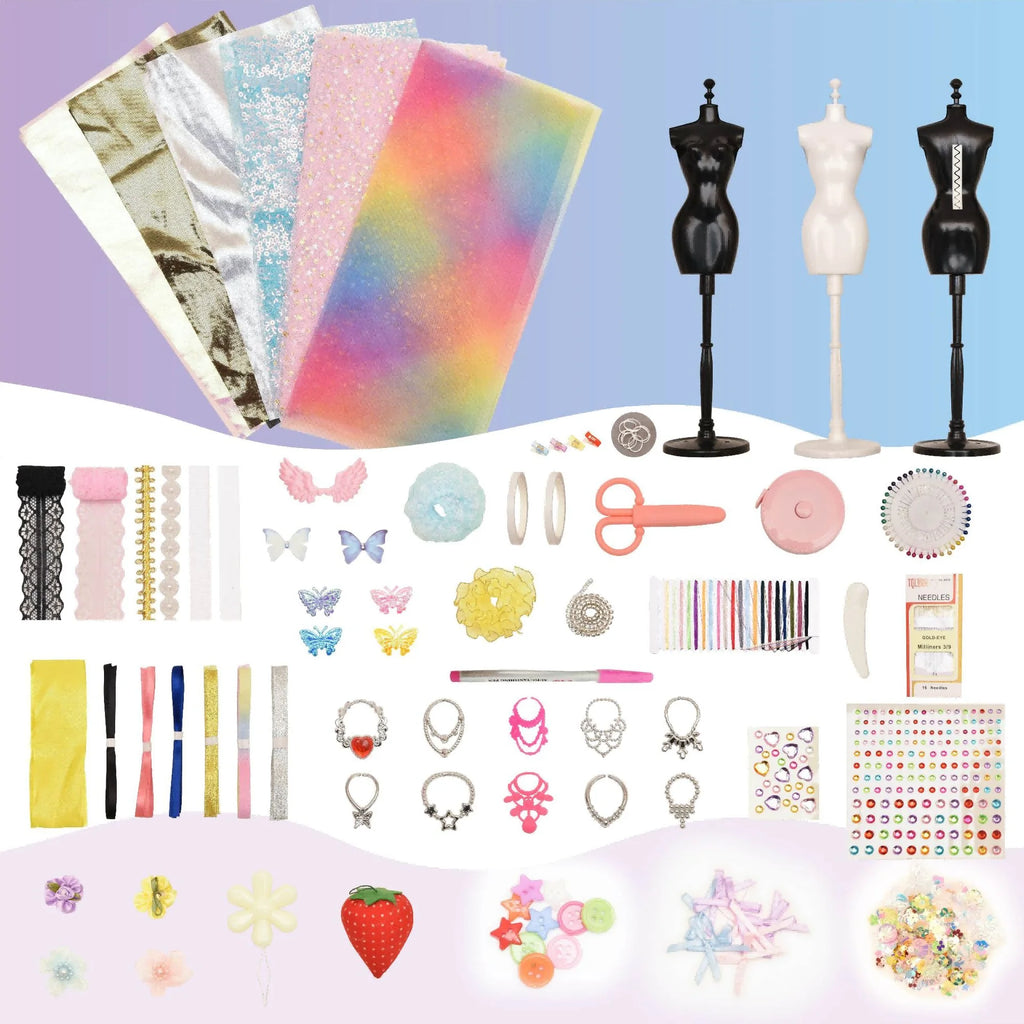 Fashion Design Set Sewing Kit for Kids DIY Princess Dress Clothing Set Handmade Design Kit DIY Toy Collector Gift for Girls